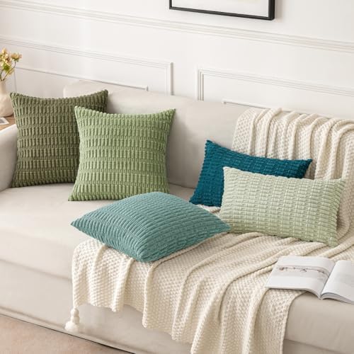 MIULEE Corduroy Decorative Throw Pillow Covers 18x18 Teal Green Pack of 2