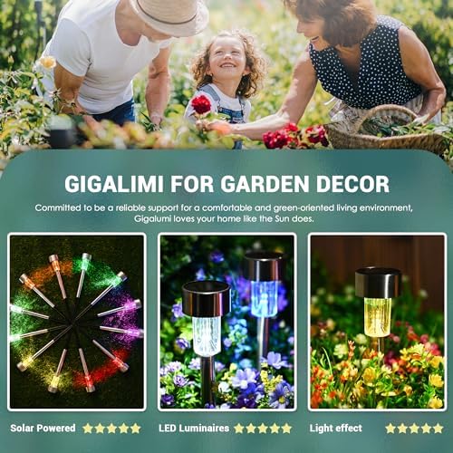 GIGALUMI Outdoor Waterproof Multicolor Solar Garden Lights, 12 Pack