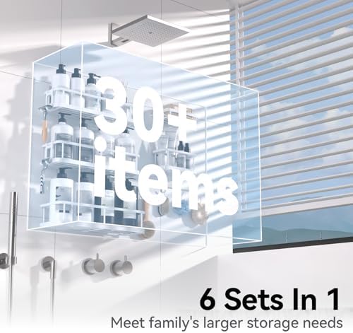 YASONIC Shower Caddy Adhesive, Rustproof Shower Organizer with Soap Holder, Large Capacity Shower Shelves for Inside