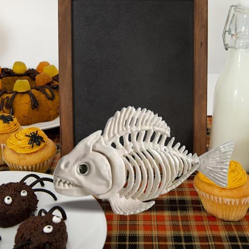 Halloween Animal Skeleton Decor Halloween Decorative Horrible Cow Bat Spider Rat Bones for Decoration (1, Fish)