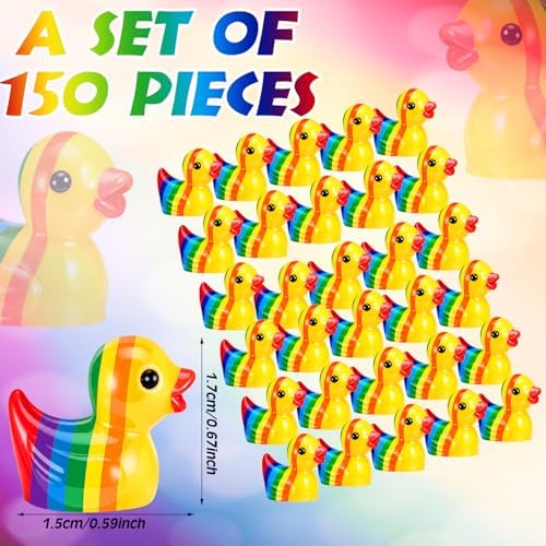 150 Pcs Rainbow Mini Resin Ducks Tiny LGBT Duck Figurines Bulk Small Gay Pride Duckies Resin Animals Figures Garden Landscape Decor for Home Office Car Decor Festive Gift DIY Craft