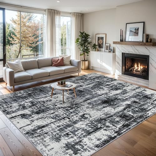 PLHXFR 9x12 Area Rug Living Room: Modern Abstract Washable Carpet Black