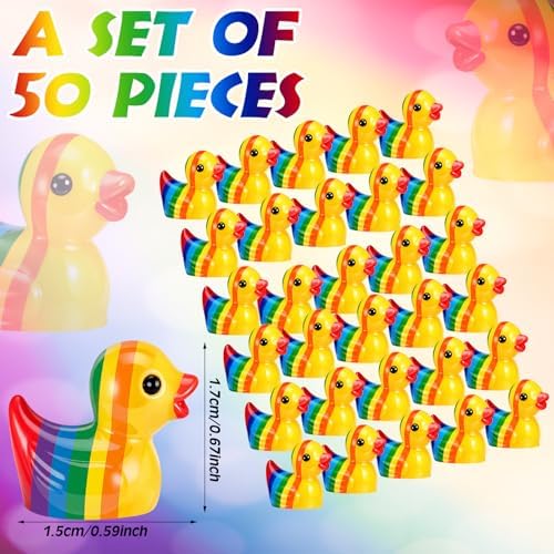 50 Pcs Rainbow Mini Resin Ducks Tiny LGBT Duck Figurines Bulk Small Gay Pride Duckies Resin Animals Figures Garden Landscape Decor for Home Office Car Decor Festive Gift DIY Craft