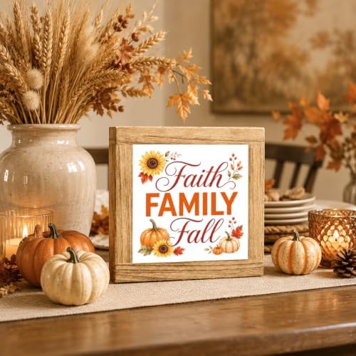 Fall Wood Sign, Faith Family Fall Pumpkin Sunflower Tabletop Decor