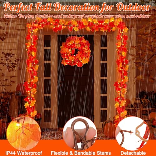 4Pack 36FT Plug in Fall Garland with Lights for Fall Decorations for Home