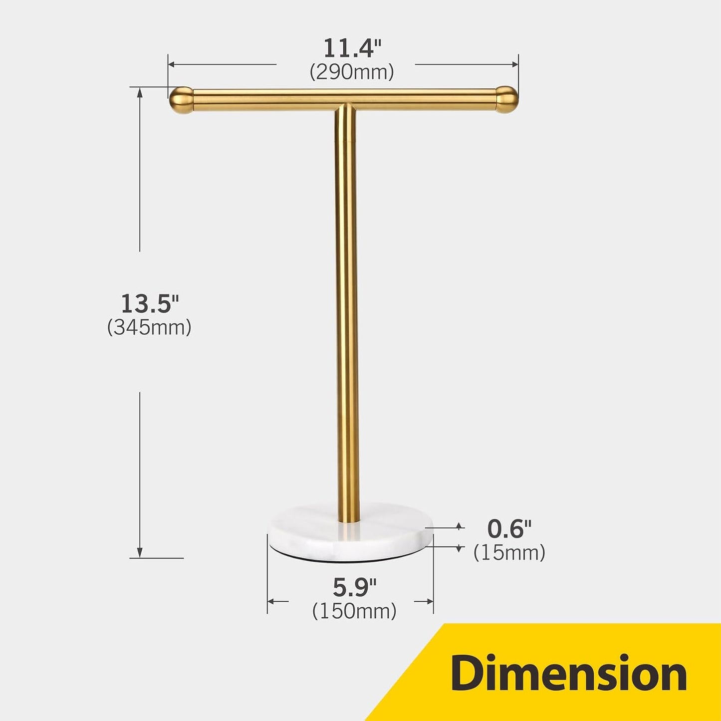 Gold Hand Towel Holder Stand with Heavy Marble Base, T-Shape Towel Rack, Free-Standing for Bathroom Vanity Countertop