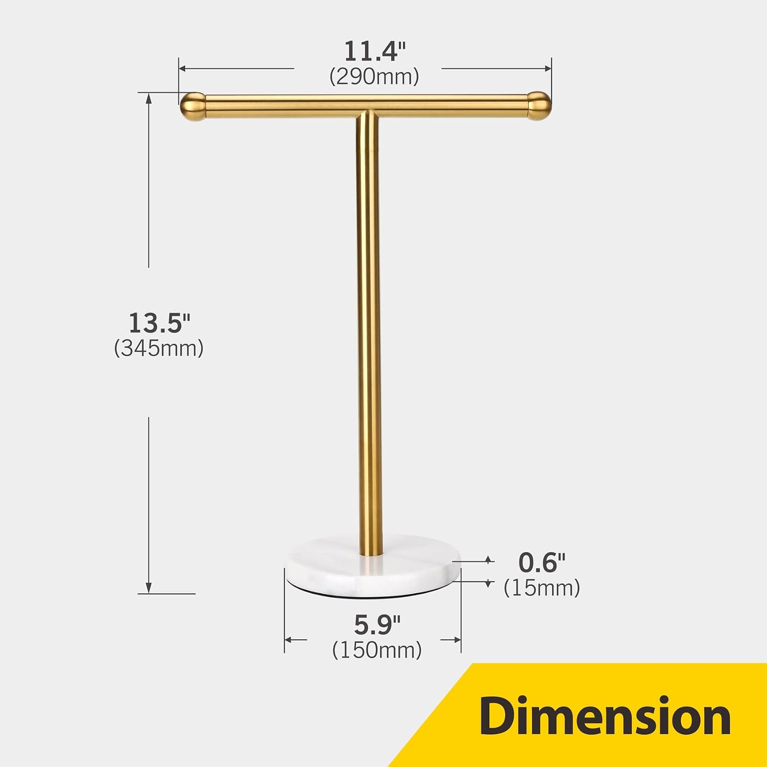 Gold Hand Towel Holder Stand with Heavy Marble Base, T-Shape Towel Rack, Free-Standing for Bathroom Vanity Countertop