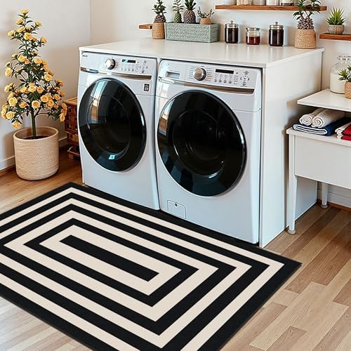 Modern Outdoor Rug - 28" x 43" Front Door Mat Indoor Outside Entrance Non-Slip Washable Outdoor Mat Black White