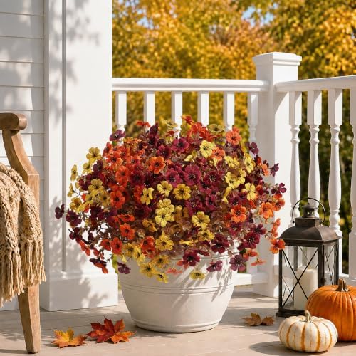HyeFlora Artificial Fall Flowers Faux Mums, 3 Color Mixed, 12 Bundles