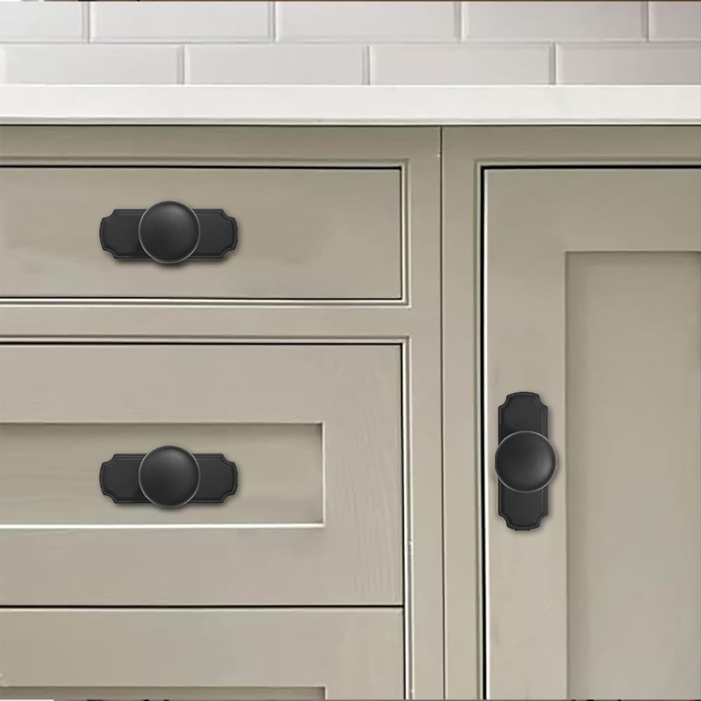 10 Pack 1-1/4 inch Backplate for Cabinet Knobs Matte Black Drawer Knobs Cabinet Hardware Vintage Aged with Backplate