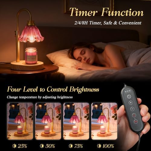 Flower Candle Warmer Lamp with Timer & 4-Level Dimmer, Adjustable Height