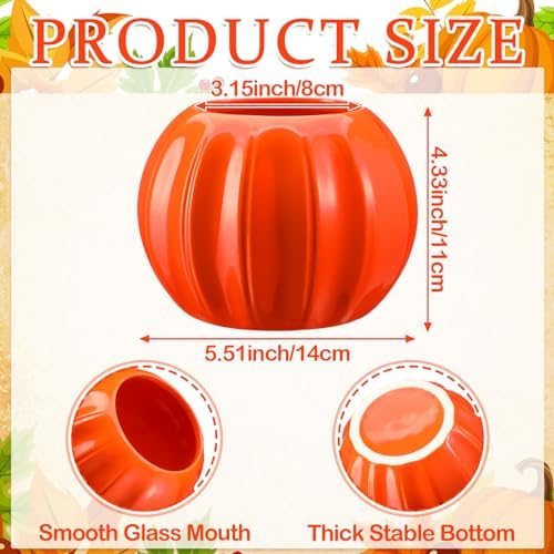 Sieral 3 Pcs Ceramic Pumpkin Vase 5.5" Orange Pumpkin Table Decor Fall Vase