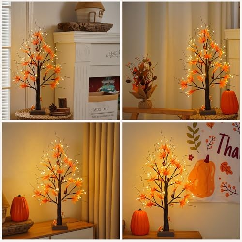 PXBJIUYA Artificial Fall Lighted Maple Tree 72 LED Thanksgiving Decorations