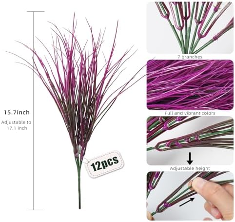 RECUTMS 12 Bundles Artificial Grass Fake Grass Plants Outdoor UV Resistant