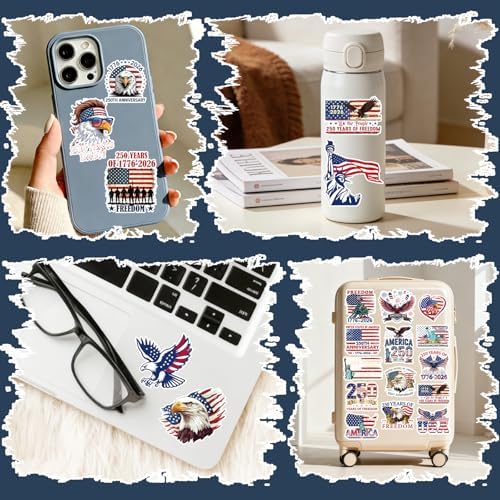 250 Anniversary USA Stickers - 100 Pcs 250th Year Patriotic America Merchandise Decals Bulk for Water Bottle Car Laptop Keyboard Phone American Gifts Favors for 4th of July Independence Day
