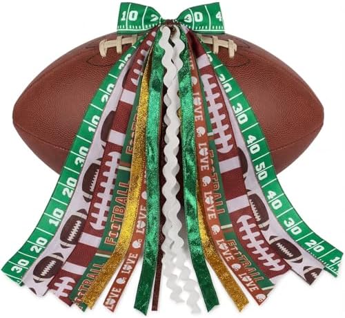 Football Wreath Sash with 9 Ribbon Streamers, Winter Bow for Front Door, Game Day Burlap Decor, Sparkle Decorations 27.5 Inch