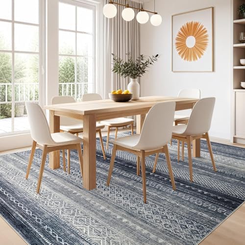 Nakagishi Boho 9x12 Area Rug Living Room Rugs Machine Washable Blue