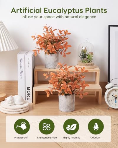 Velener Small Fake Eucalyptus Plant Artificial Potted Plants Indoor for Desk, Shelf, Home Decor Realistic Faux Plant