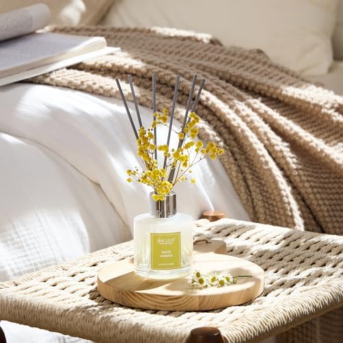 Airkeep Reed Diffuser Set,6.76 fl oz (200 ml) - White Jasmine Oil Diffusers with 8 Reed Sticks, Home Fragrance Reed