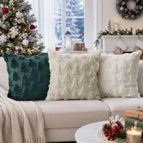 DFXSZ Christmas Tree Pillow Covers 18x18 Set of 2 Christmas Decor Beige