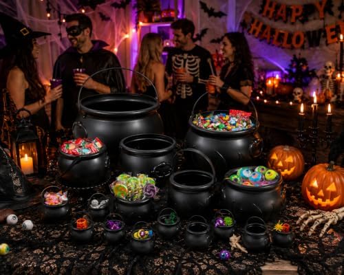 Fun Express Black Plastic Halloween Cauldron Set, Witch Buckets, 15pc