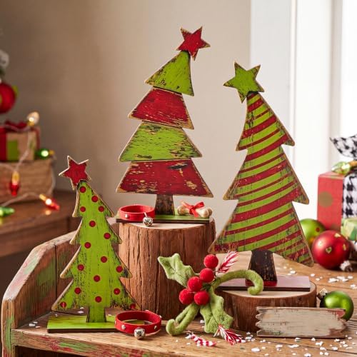3 Pcs Lime Green Wooden Christmas Tree Tabletop Decorations