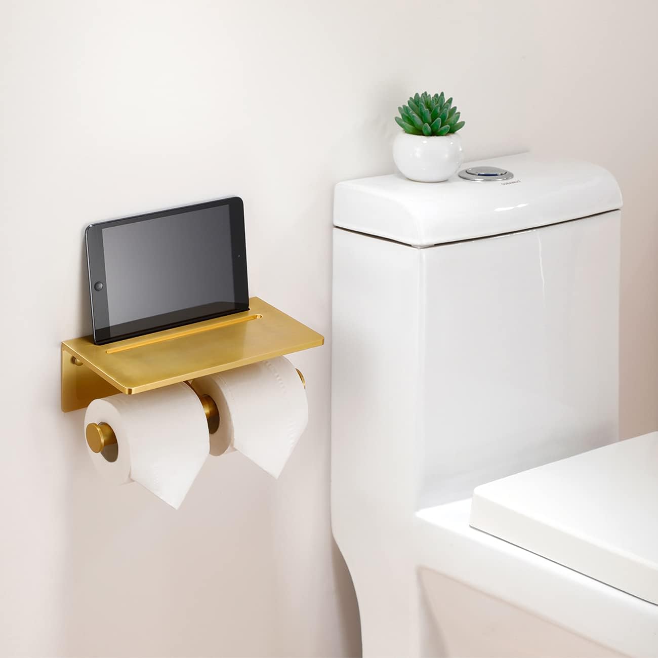 Double Toilet Paper Holder with Shelf, Commercial Toilet Paper Roll Dispenser Wall Mount with Cell Phone Storage Rack