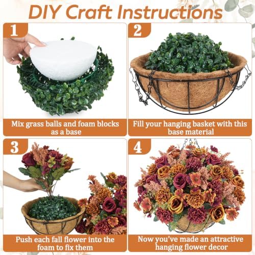 GTIDEA Fall Hanging Baskets 16 Pcs Artficial Fall Flowers for Outdoors