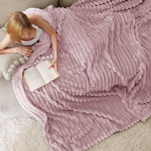 Bedsure Soft Full Size Fleece Blankets for Bed Pink 84"x90"