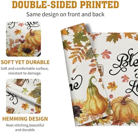 Fall Cross Pumpkin Placemats Set of 4 Autumn Thanksgiving Harvest Sunflower Maple Leaf Orange Linen Table Mats Seasonal Farmhouse Decorative Place Mat for Party Kitchen Dining Decor