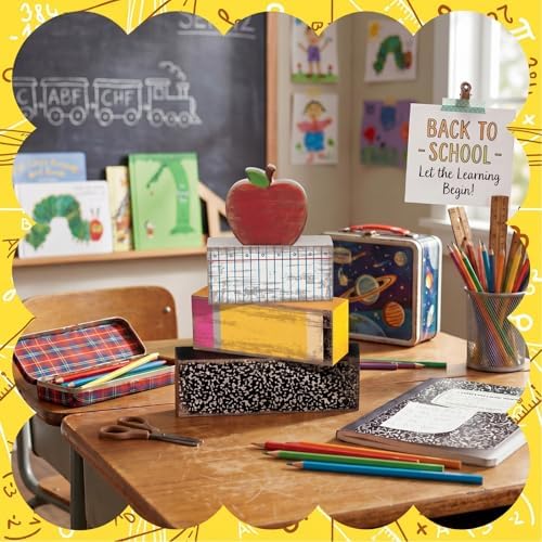 Lineshading 4 Pcs Back To School Table Decorations Wooden Apple Block Signs