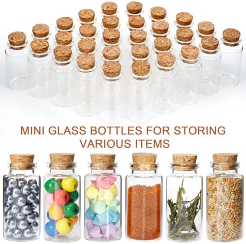 30 Pcs 25ml Small Glass Bottles with Cork Lids, Mini Glass Jars for Wedding Favors Empty Miniature Potion Message Wishing Bottles Spell Jars for DIY Crafts Baby Shower Party Home Decoration