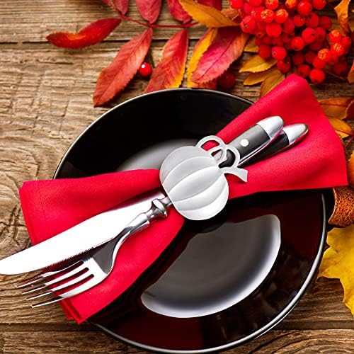 Patelai 6 Pieces Fall Pumpkin Napkin Rings Thanksgiving, White