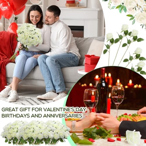 Hotop 80 Pcs Artificial Roses Flowers Bulk, White