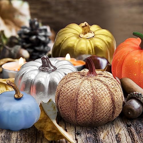 Ueerdand 16 PCS Fall Decor Artificial Pumpkins Burlap Faux Foam Pumpkins for Harvest Autumn Season Halloween Thanksgiving Holiday Festive Embellishing and Displaying