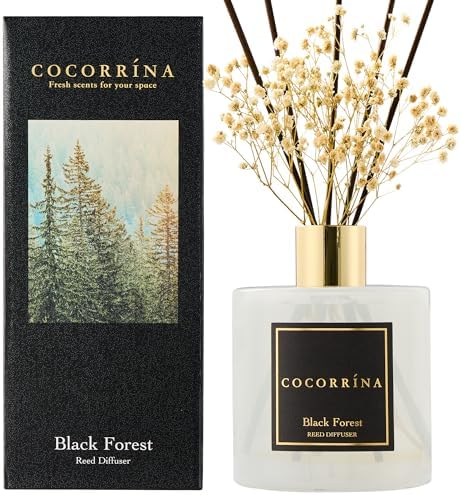 COCORRÍNA Reed Diffuser - Black Forest 17 Fl.oz Reed Diffuser with 8 Sticks Scented Diffuser with Preserved Flowers for