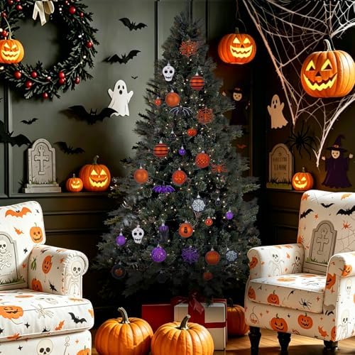 Halloween Ball Ornaments Set, Halloween Tree Decorations, 100 Pack