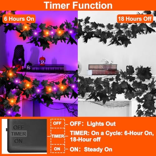 Timer & Thicker 2 Pack Halloween Garland with Lights Halloween Decorations