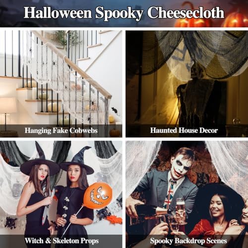 ZeeDix 6 Pack Halloween Creepy Cloth 30 × 75 Inch - Halloween Cheesecloth Decoration Spooky Scary Gauze Cheese Cloth for Party Supplies Outdoor Yard Home Wall Doorway(Black, White)