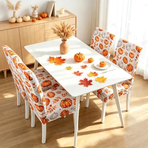 Fall Pumpkin Chair Covers Set of 4 for Dining Home Party Decor