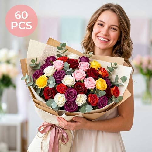 Auihiay 60PCS Artificial Roses, Mix Color Tinted Roses