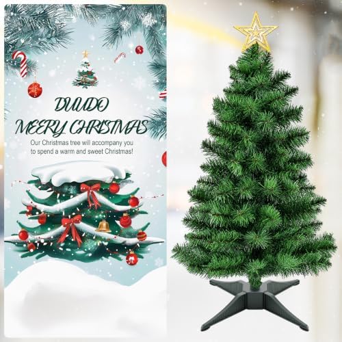 DUUDO 4FT Premium Hinged Artificial Holiday Small Mini Christmas Tree for Tabletop,Home, Office, Indoor and Outdoor Holiday Decoration,Easy Assembly Metal Hinges & Foldable Base