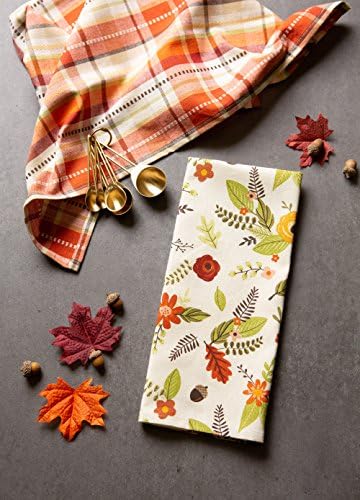 DII Fall Basics Kitchen Dishtowel Collection Printed & Plaid Fall Dish Towel Set, 18x28, Floral Plaid, 2 Count