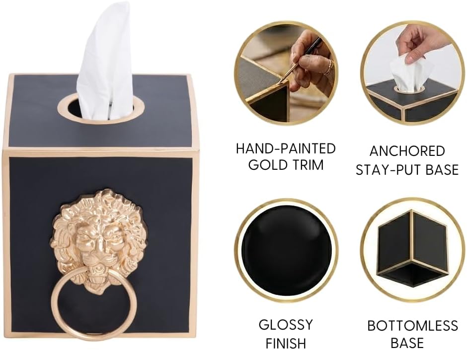 Cube Tissue Box Holder / Black Lion / Paws & Claws
