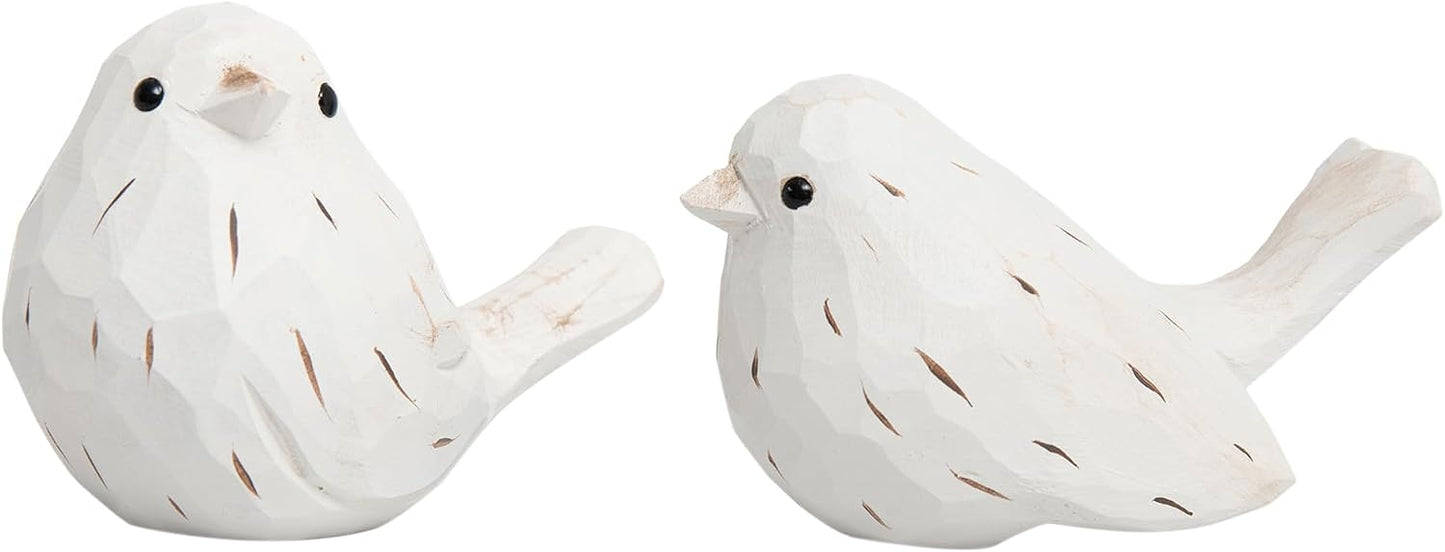 Rustic White Carved Bird Statues / White Farmhouse Birds / Set of 2
