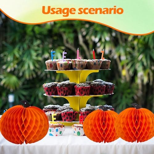 3 Pcs Paper Pumpkin Honeycomb Centerpieces for Tables, 3D Paper Hanging Pumpkin Party Decorations for Thanksgiving Fall Festival Party Supplies