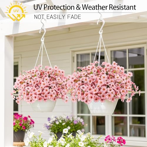 24 Bundles Pink Artificial Flowers for Outdoors, UV Resistant Faux Plants