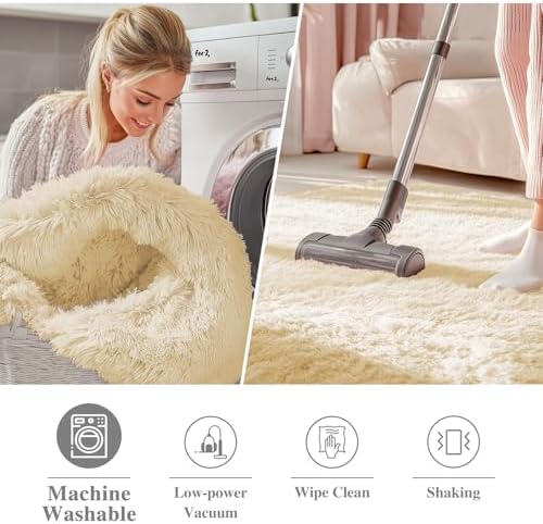 OLANLY Cream Round Rugs for Bedroom - Machine Washable, 6 ft Circle Area Rugs for Living Room, Soft and Fluffy Shaggy
