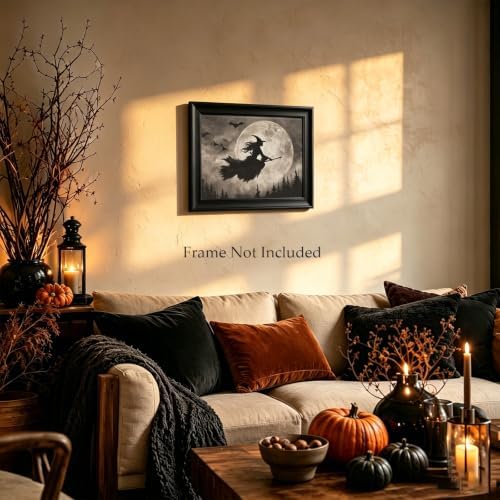 ILLBDR Halloween Flying Witch Canvas Wall Art Poster 12x16 inch