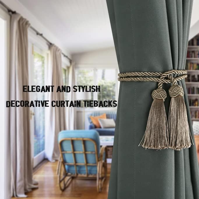 BEL AVENIR 6 Pack Handmade Rope Tassel Curtain Tiebacks | Decorative Curtain Holdbacks with Tassel (Flaxen, 6 Pack)